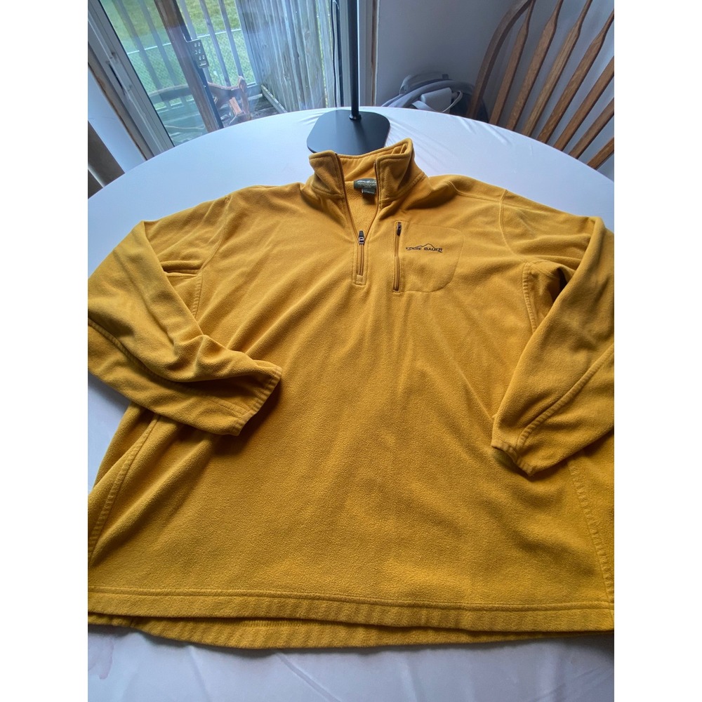 Eddie Bauer Mens XL Yellow Quarter Zip Fleece Pullover Jacket D4966010
